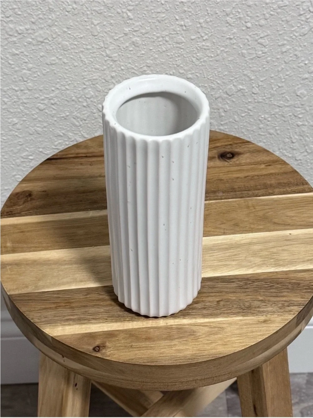 NIB Fable Home The Tall Bud Vase Speckled White Ribbed Stoneware Minimalist